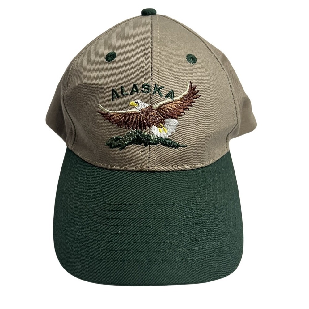 Alaska Embroidered‎ Eagle Baseball Cap Tan Green Snapback Adjustable Adult